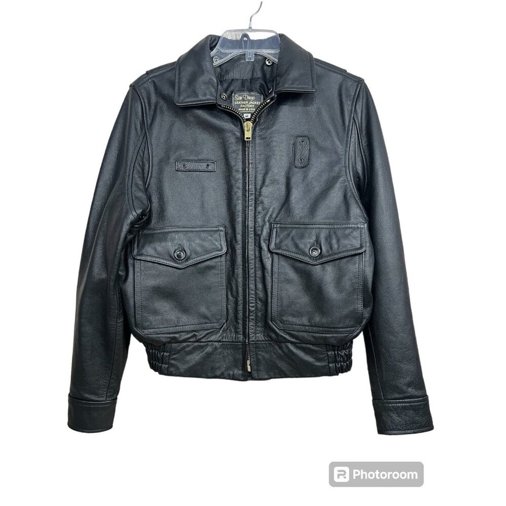 San‎ Diego Leather Jacket G1 Police Women M Black Moto Biker Rockabilly USA